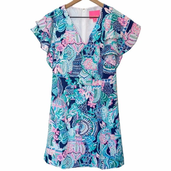 Lilly Pulitzer Kathie Flutter Sleeve Dress 00 - Picture 1 of 4